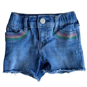 GAP Kids Blue Denim Shorts with Rainbow Stitching Accents Girls Size 12-18M